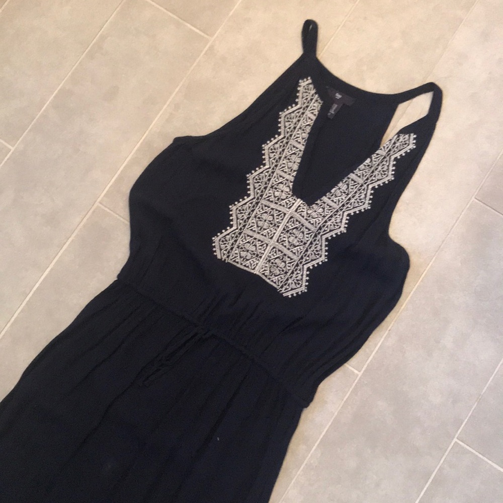 Navy Blue Embroidered Midi Dress - Size XS